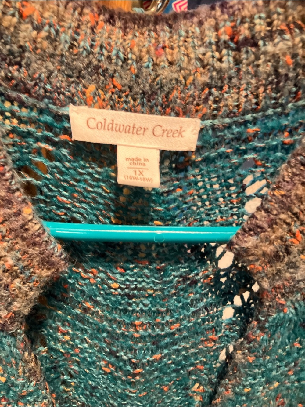 Coldwater Creek Teal Open-Knit Marled wool blend sweater vest